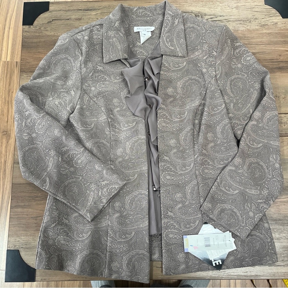 NWT Miss Dorby Blazer With Sewn In Button Up Blouse Brown Size 18